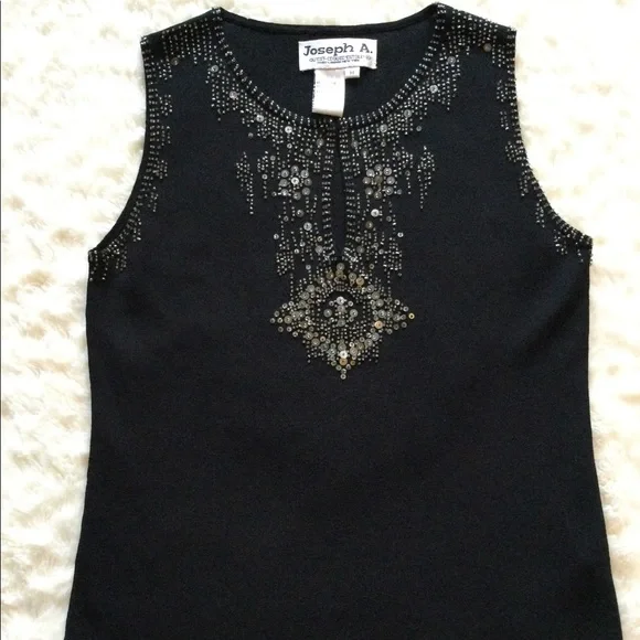 💎2xHP!💎 VINTAGE | Joseph A. | Exquisite Beaded Sequin Sleeveless Top - Picture 5 of 15